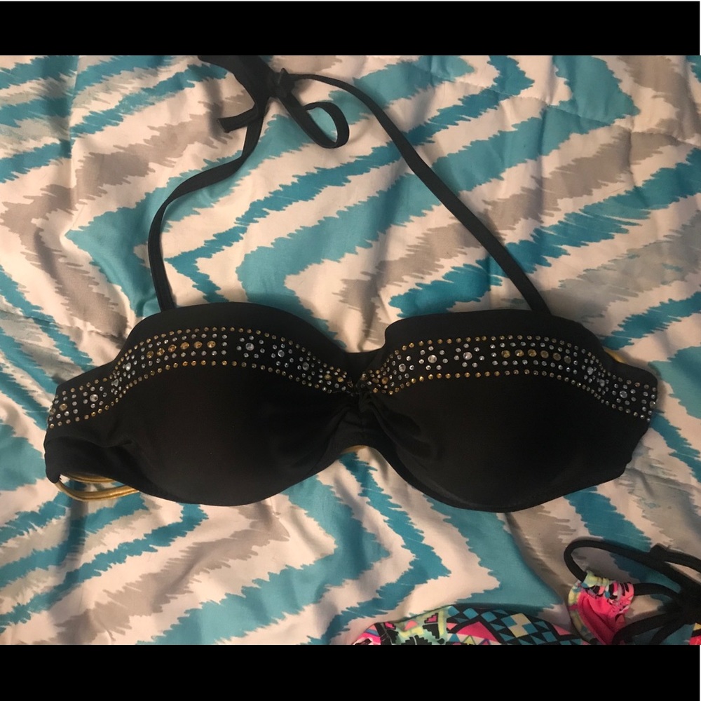 Black gold strappy bikini top